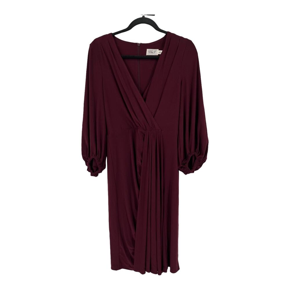 Eliza J dress burgundy faux wrap draped size 6